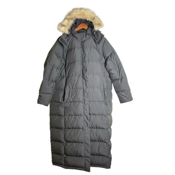 LL Bean Women's Down Full Length Puffer Coat Size 2X Black Faux Fur Winter Coat - Picture 1 of 14